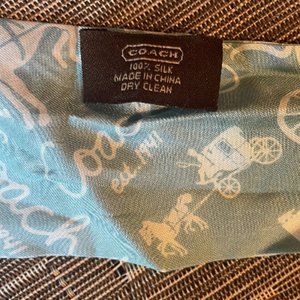 Authentic 100% Silk Coach Purse Scarf, blue and white